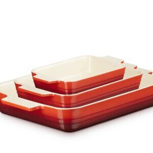 Le Creuset Stoneware Classic Rectangular Baking Dishes Set of 3 Cerise Red